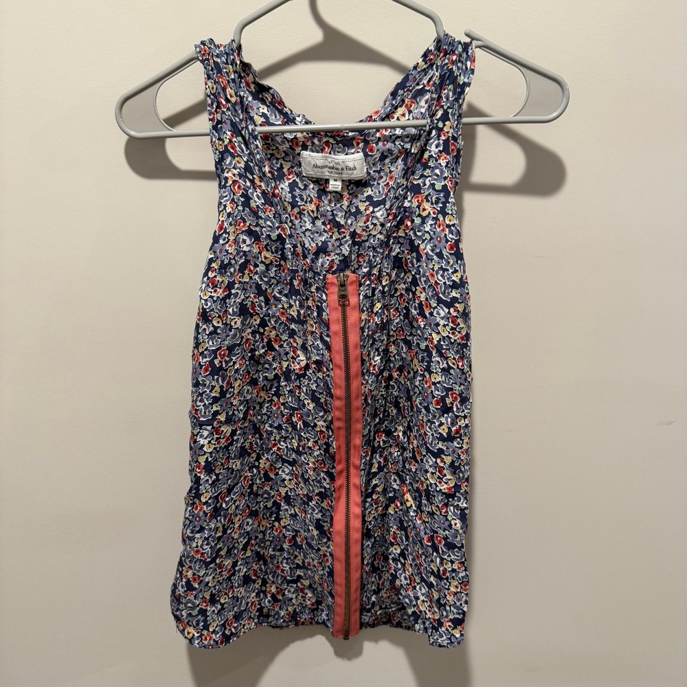 Abercrombie Fitch Floral Sleeveless Tank Top Women's‎ Size M Coral Zipper Accent